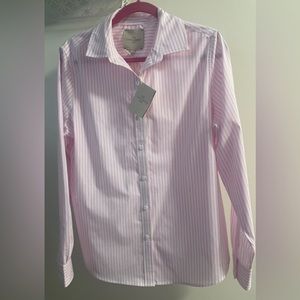 Casa Cabana Women’s White w Pink Stripes Button Down Size Large NWT